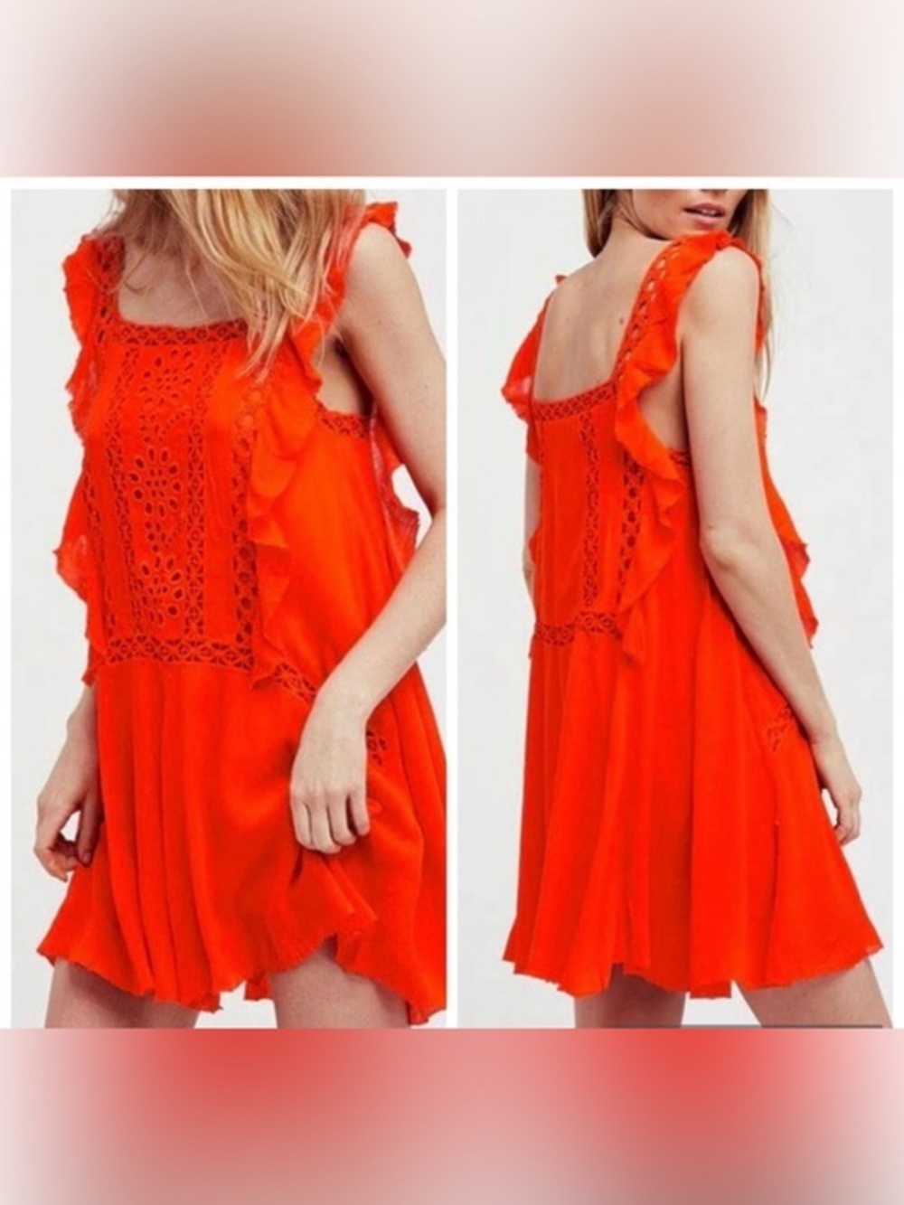 Free People Priscilla Coral Orange Crochet Lace Mini Dress Tunic
Boho Festival